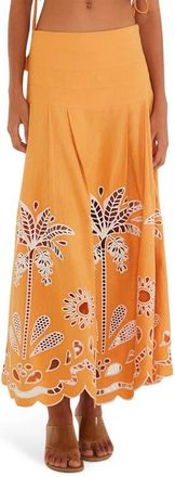 Farm Rio Tropi Embroidered Eyelet Cover-Up Maxi Skirt in Tropi Embroidery Cam at Nordstrom, Size X-Large