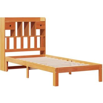 vidaXL Cama Con Estanter&iacute;a Sin Colch&oacute;n Madera Maciza Marr&oacute;n 100x200 Cm Vidaxl