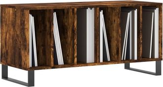 Berkfield Home Record Cabinet Smoked Oak 100x38x48 cm Engineered Wood in Brown | Size: 100 x 38 x 48 cm