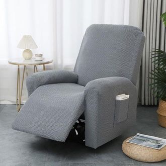 OEM Funda Para Sill&oacute;n Reclinable El&eacute;ctrico, Funda De Sof&aacute; Jacquard Gris Oscuro, Funda El&aacute;stica Para Sof&aacute;, Juego De 4 Piezas Con Bolsillos