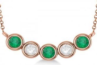 Allurez Diamond & Emerald 5-Stone Pendant Necklace 14k Rose Gold 2.00ct
