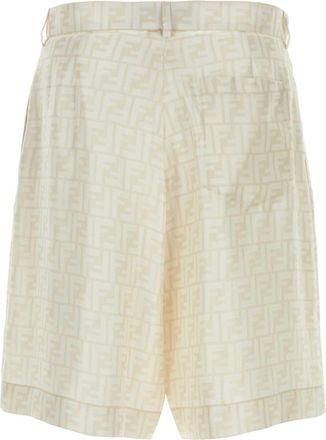 Fendi Mens Logo Bermuda Shorts Beige Silk Bermudas