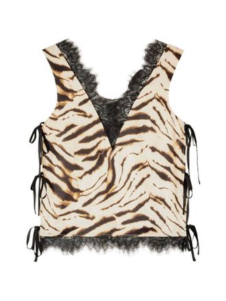 Ganni Beige Animal Print V Neck Top