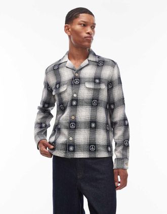 AllSaints Castor - Camicia a maniche lunghe a quadri &eacute;cru e nera-Blu