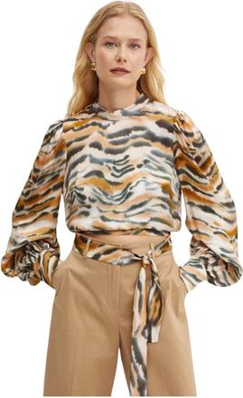 Twinset Overhemden, Dames, Veelkleurig, L, Satijn, Tijgerprint Cropped Blouse