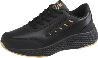 Generic Women Fashion Sports Sneakers with Pattern Design Comfort Flat Thick Sole Non Slip Lace Up Walking Shoes (Yellow, 3.5)