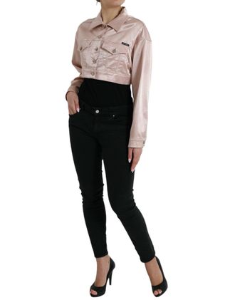 Dolce & Gabbana Womens Pink Cotton Stretch Collared Cropped Jacket Elastane Clothing