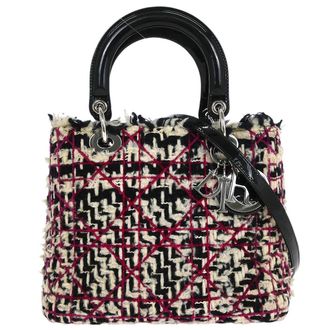 Dior Lady Dior Chain Cannage Tweed Purple,Beige,Black Tweed,Patent_Leather Handbag (Pre-Owned)