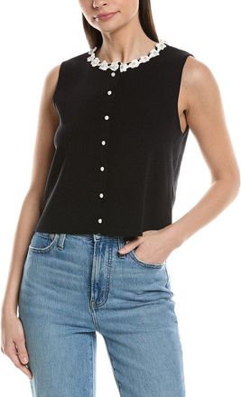 Ellen Tracy Crochet Flower Trim Sweater Vest