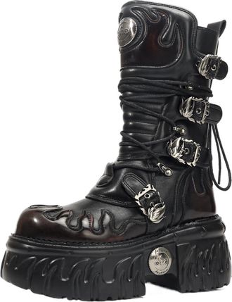 Generic Matte Dark Punk Metal Tank With Thick Bottom And Side Zipper, Gothic Style Boots, Womens Spicy Design Sense(Black Red,US10)