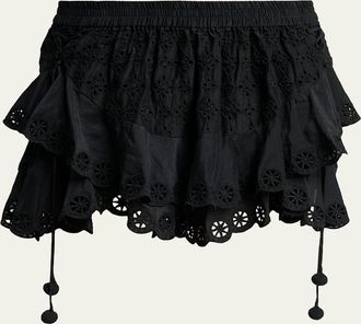 Isabel Marant Neis Eyelet Ruffle Pull-On Shorts