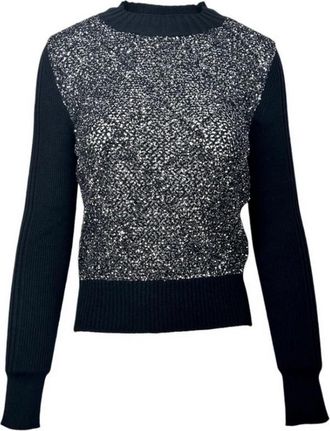 D.exterior Geborduurde trui met ronde hals - Dames - Ronde hals truien - Zwart - M - Wol - Truien & Vesten
