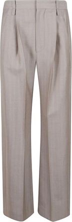 Victoria Beckham Pliss&eacute; Broek - Dames - Wijde Broeken - Grijs - XS - Katoen - Broeken