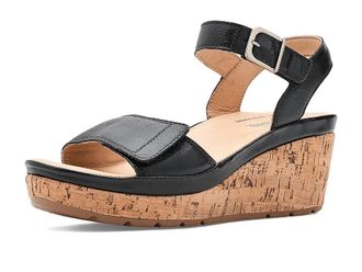 Samuel Hubbard Portola Two-Strap Wedge Womens Dress Sandals Black Full Grain Leather : 9.5 B - Medium, Leather/Suede