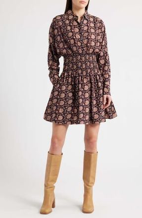 Madewell Shirred Floral Mini Shirtdress in Dark Carob at Nordstrom Rack, Size Xx-Small