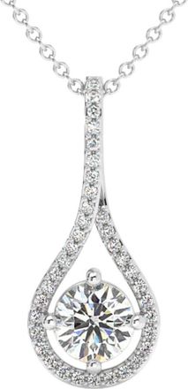 Pompeii3 1 1/10Ct TW Diamond Halo Drop Pendant 14k Gold Necklace Lab Grown 1 Tall