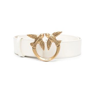 Pinko Love Birds High Leather Belt 4cm - Dames - Riemen - Wit - M - Leer - Accessoires