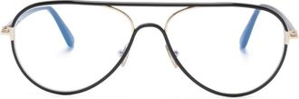 Tom Ford Eyewear FT5897B logo-engraved pilot-frame glasses - unisex - Metal/Acetate - 57 - Black
