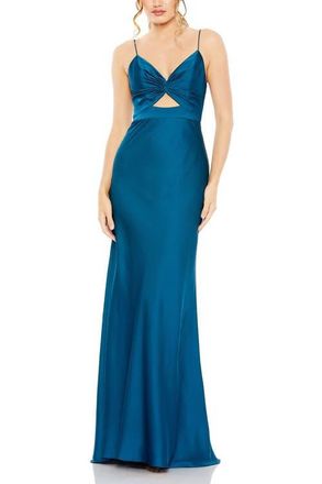 Mac Duggal Tie Front Dress with Keyhole Detail Dress in Ocean at Nordstrom, Size 12