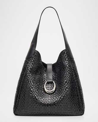 Staud Maya Moon Buckle Woven Leather Hobo Bag