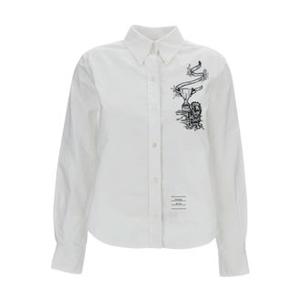 Thom Browne Shirts, female, White, Size: XS Embroidery Long-Sleeve Shirt