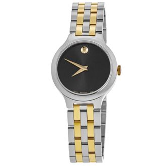Movado Veturi Black Dial Two-Tone Stainless Steel Womens Watch 0608045