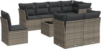 vidaXL Set De Muebles De Jard&iacute;n 9 Pzas Y Cojines Rat&aacute;n Sint&eacute;tico Gris Vidaxl