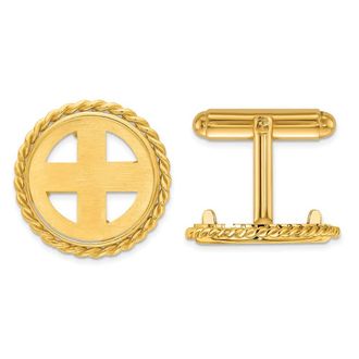 Diamond2Deal 14k Yellow Gold Mens Polished Twisted Wire Coin Bezel Cuff Links