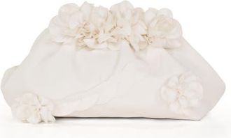 Badgley Mischka Violet Jacquard Satin Floral Applique Pouch Clutch in Soft White at Nordstrom, Size Medium