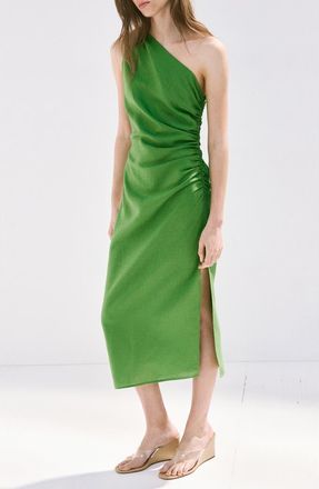 Mango Asymmetrical Pleated Midi Dress in Green at Nordstrom, Size 6