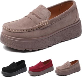 Generic Loafers Shoes for Women,Platform Loafers for Women Suede Orthopedic Penny Loafers Shoes Slip On Comfortable Walking Shoes Platform Thick Sole Arch Sup