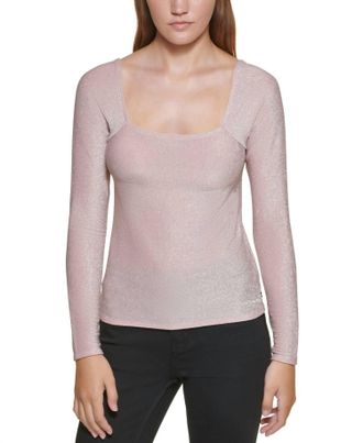 Calvin Klein Square-Neck Shimmer Top In Enchant/silver