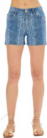 Judy Blue Mid-Rise Denim Snake Print Cut Off Shorts In Blue