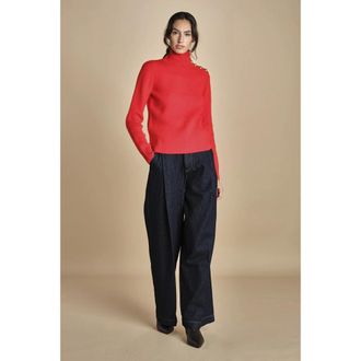 Laurence Bras Truien & Vesten, Dames, Rood, S, Wol, Dolcevita con bottoni oro