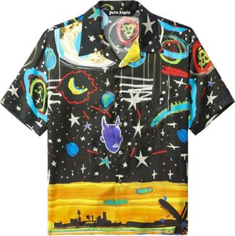 Palm Angels Short Sleeve Shirts, male, Multicolor, M, Silk Starry Night Bowling Shirt