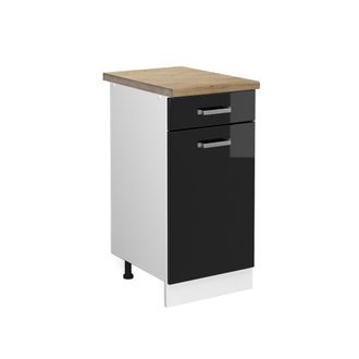 Vicco Mueble Bajo De Cocina R-line, Negro Brillo Intenso, 40 Cm, Et Roble