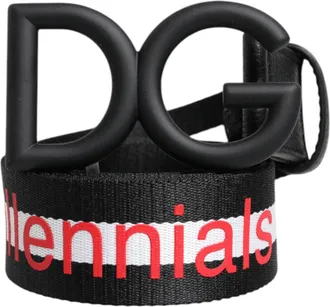 Dolce & Gabbana Mens Black Polyester Logo Print Dg Buckle Belt Leather