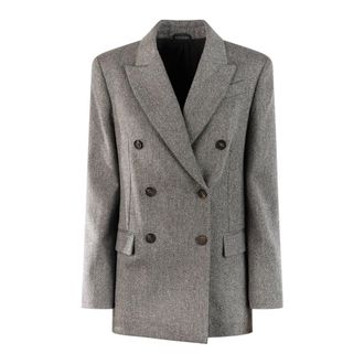 Brunello Cucinelli Americana bordada en mezcla de lana - Jackets - Mujer - Gris - S