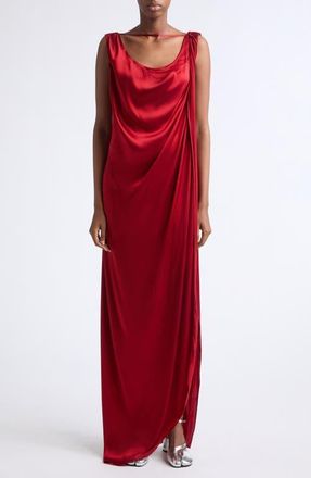 Maison Margiela Draped Satin Gown in Dark Red at Nordstrom, Size 42