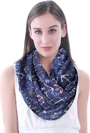 Lina & Lily Anchor Print Lightweight Snood Scarf (Blue)