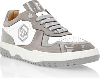 Philipp Plein Mix Leather Lo-Top Sneakers Techno Unisex in White/grey at Nordstrom, Size 35
