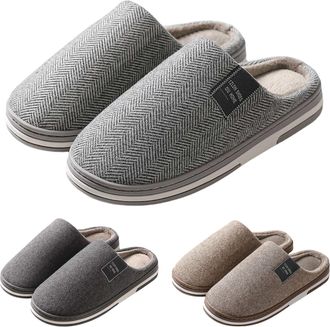 Generic Home Slippers for Men Comfy Handmade Stitch Microsuede Slip on Felt Mule Indoor Solid Color Soft Ankle with Anti-Slip Anti-Slip Rubber Soles Womens Co