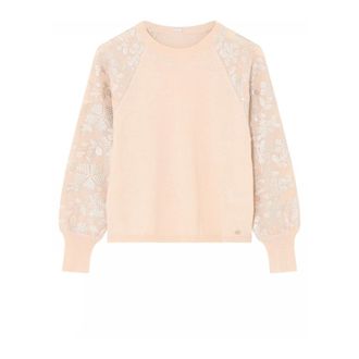 Gustav Round-neck Knitwear, female, Beige, XS, Feminine Knit with Lace 2019-Cream Tan