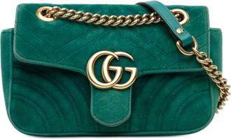 Gucci Womens Pre-owned Small Gg Marmont Matelasse Velvet Shoulder Bag - Teal Textile - One Size