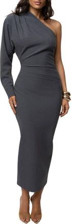 JLUXLABEL Racheal One Shoulder Midi Dress in Grey at Nordstrom, Size X-Large