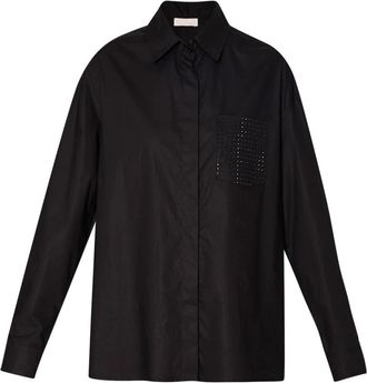 Liu Jo Studded Oversized Shirt - Dames - Overhemden - Zwart - XS - Katoen - Overhemden