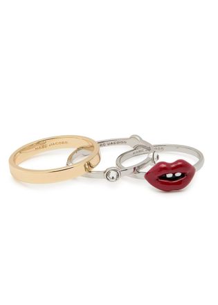 Marc Jacobs Lips Plated Brass Rings - set of Three - Gold - 6 (L 1/2)