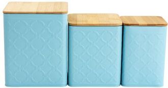 MegaChef 3 Piece Square Iron Kitchen Canister Set with Wood Lids in Turquoise at Nordstrom