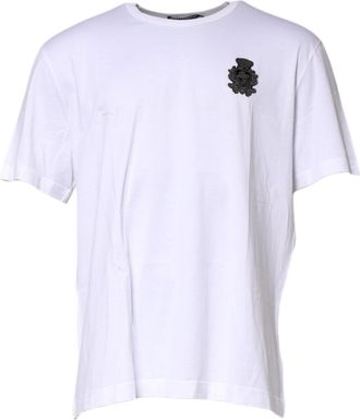 Dolce & Gabbana White Cotton Heraldic DG Crest Patch Mens T-shirt (Pre-Owned)