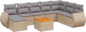 vidaXL Set De Sof&aacute;s De Jard&iacute;n 9 Pzas Con Cojines Rat&aacute;n Sint&eacute;tico Beige Vidaxl